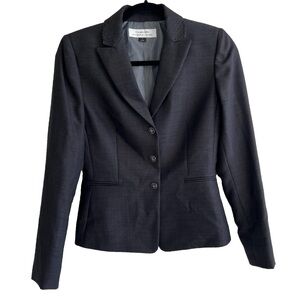 Tahari Jacket Womens Navy Blue Long Sleeve Two Button Lace Collar Blazer Size 2